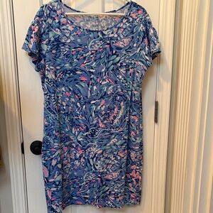 Lilly Pulitzer Light Blue Floral Print dress with Pink Accents